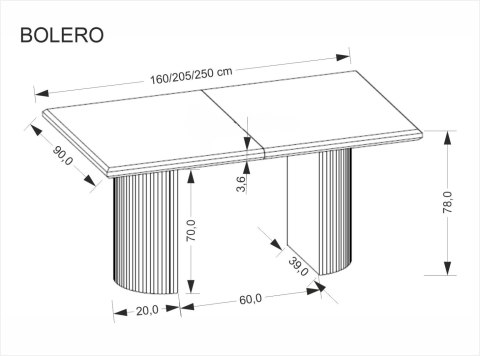 BOLERO stół rozkładany 160-250x90x78 cm dąb naturalny/czarny