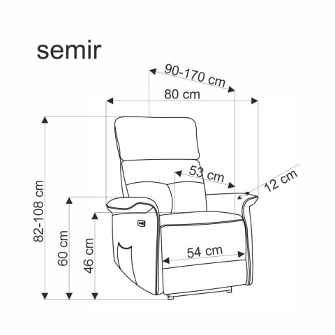 SEMIR fotel z funkcja elektrycznego rozkładania / gniazdo USB, beżowy