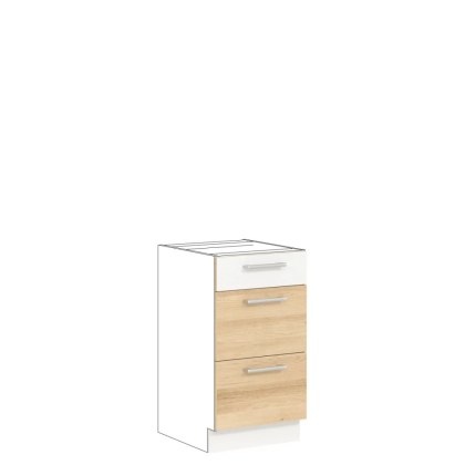 Modena MD14 D45S3 - szafka dolna 45 cm z trzema szufladami, korpus + front - Buk / Biały Połysk