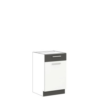 Modena MD15 D50S1 - szafka dolna 50 cm z szufladą, korpus + front - Biały Połysk / Grafit