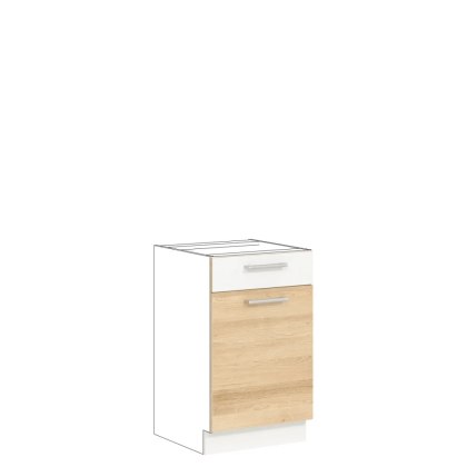 Modena MD15 D50S1 - szafka dolna 50 cm z szufladą, korpus + front - Buk / Biały Połysk