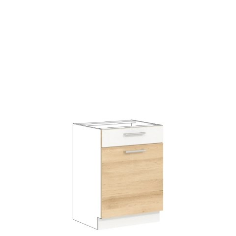 Modena MD16 D60S1 - szafka dolna 60 cm z szufladą, korpus + front - Buk / Biały Połysk