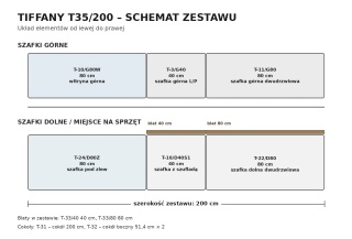 Zestaw kuchenny tiffany 200 cm - biały połysk / szary połysk