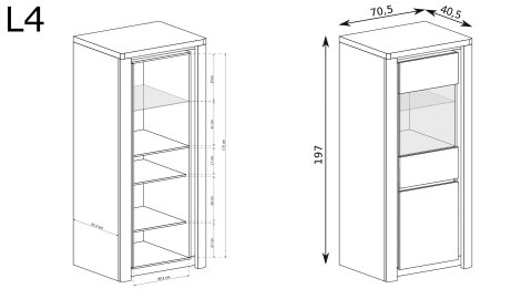 Livinio L-4 wysoka witryna 70,5 cm Ribbeck biały połysk LED