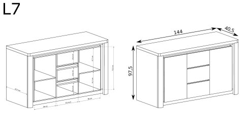 Livinio L-7 komoda 144 cm z trzema szufladami i szafkami