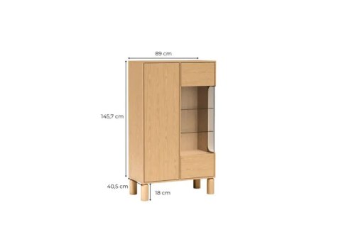 Witryna Sanden SN-3 89 cm - Dąb Bookmatch, opcja LED