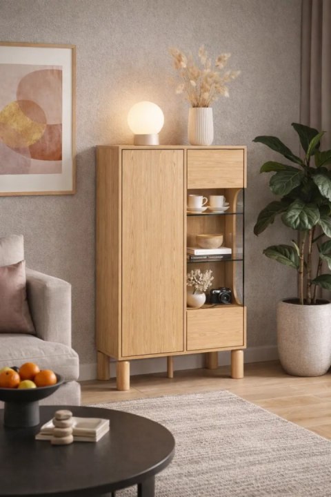 Witryna Sanden SN-3 89 cm - Dąb Bookmatch, opcja LED