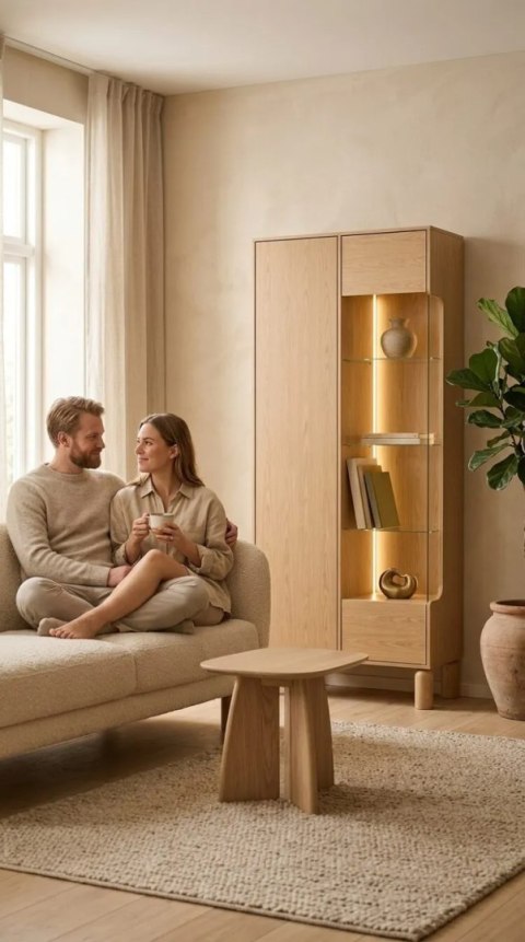 Witryna Sanden SN-4 89 × 197 cm - Dąb Bookmatch, opcja LED