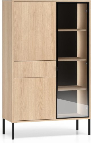 Barnee 01-001 witryna z dymionym szkłem i LED - dąb Lindberg z czarnymi detalami