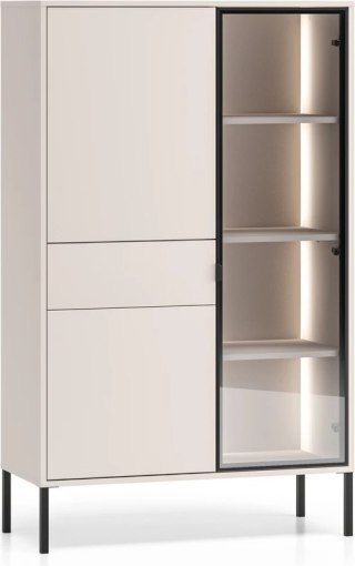 Barnee 01-002 witryna z dymionym szkłem i LED - kaszmir z czarnymi detalami