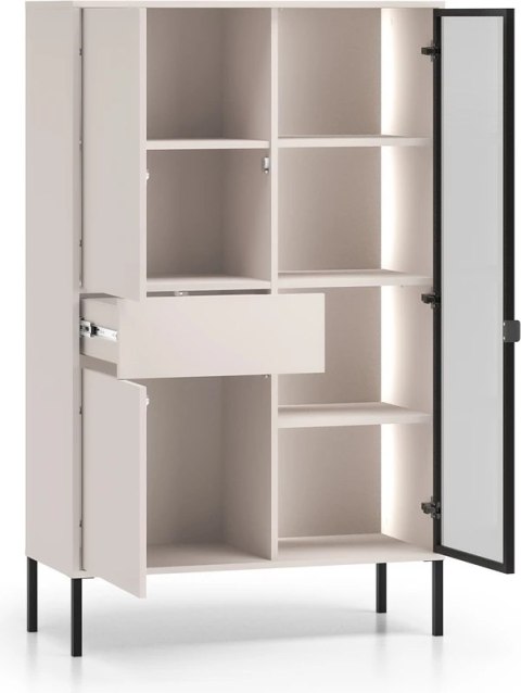 Barnee 01-002 witryna z dymionym szkłem i LED - kaszmir z czarnymi detalami