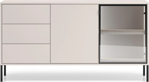 Barnee 02-002 komoda szeroka z dymionym szkłem i LED - kaszmir z czarnymi detalami
