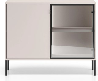 Barnee 03-002 komoda z witryną z dymionym szkłem i LED - kaszmir z czarnymi detalami