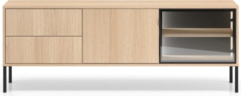 Barnee 04-001 szafka rtv z dymionym szkłem i LED - dąb Lindberg z czarnymi detalami