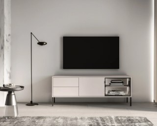 Barnee 04-002 szafka rtv z dymionym szkłem i LED - kaszmir z czarnymi detalami