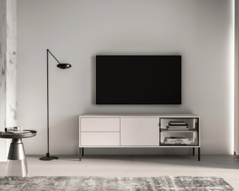 Barnee 04-002 szafka rtv z dymionym szkłem i LED - kaszmir z czarnymi detalami