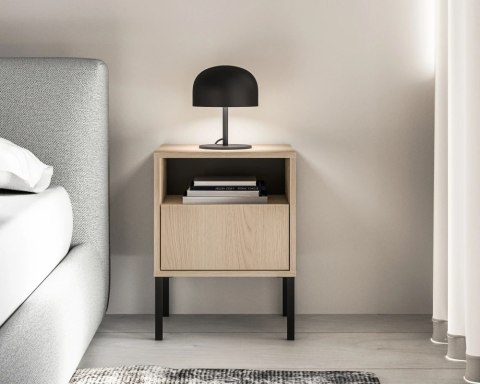 Barnee 05-001 szafka nocna - dąb Lindberg z czarnymi detalami