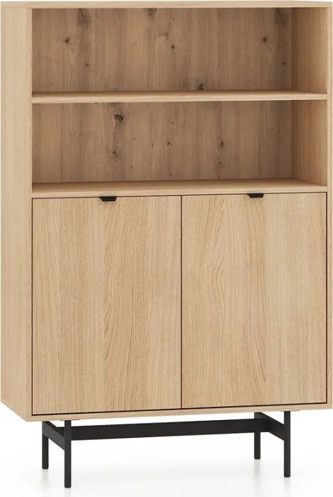 Reynos 03 regał z szafką - dąb Mavelie z czarnymi detalami