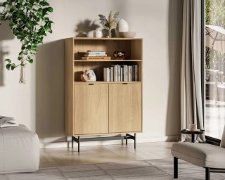 Reynos 03 regał z szafką - dąb Mavelie z czarnymi detalami
