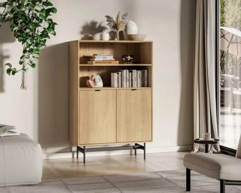 Reynos 03 regał z szafką - dąb Mavelie z czarnymi detalami