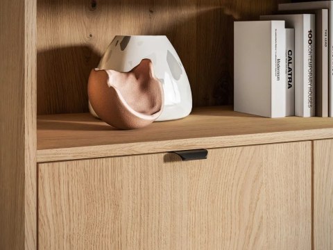 Reynos 03 regał z szafką - dąb Mavelie z czarnymi detalami