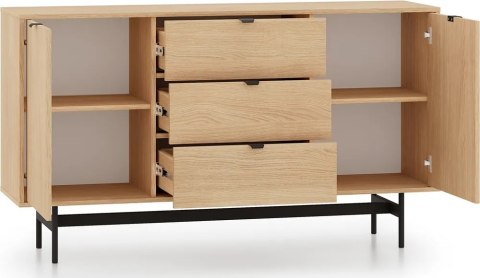 Reynos 05 komoda szeroka - dąb Mavelie z czarnymi detalami