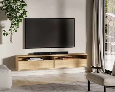 Reynos 07 wisząca szafka rtv - dąb Mavelie z czarnymi detalami