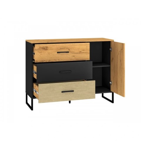 Komoda szeroka z szafką COLT 06 - dąb Craft złoty / czarny / stal premium
