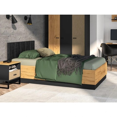 Łóżko 120×200 z pojemnikiem COLT 0901 - dąb Craft złoty / czarny / czarny welur