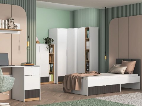 Szafa 2-drzwiowa z szufladą TORINO 02 - biały / grafit mat / dąb Castello