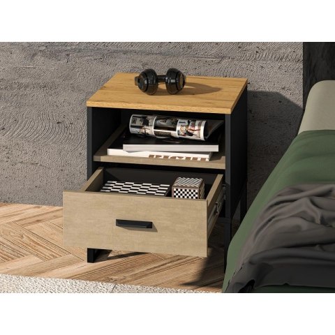Szafka nocna z szufladą COLT 08 - dąb Craft złoty / czarny / stal premium
