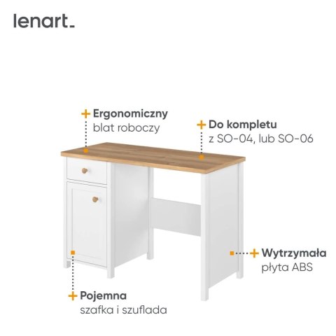 Biurko Story SO-03 1D1S - kolor biały / dąb nash