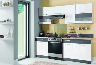 Kuchnia Modena 220 cm z blatem - Biały połysk / grafit mat