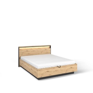 Łóżko Quant QS-02 140x200 z pojemnikiem i LED - dąb artisan / czarny