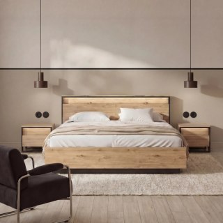 Łóżko Quant QS-02 140x200 z pojemnikiem i LED - dąb artisan / czarny