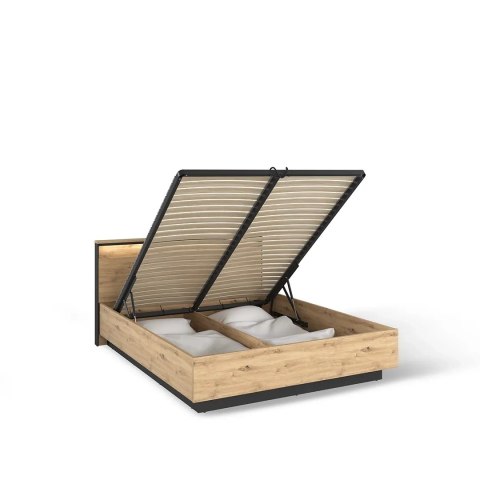 Łóżko Quant QS-02 140x200 z pojemnikiem i LED - dąb artisan / czarny