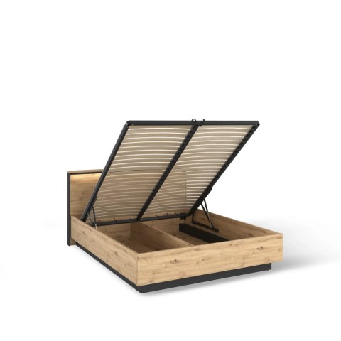 Łóżko Quant QS-02 140x200 z pojemnikiem i LED - dąb artisan / czarny
