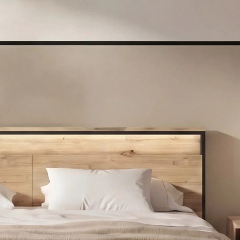 Łóżko Quant QS-02 140x200 z pojemnikiem i LED - dąb artisan / czarny