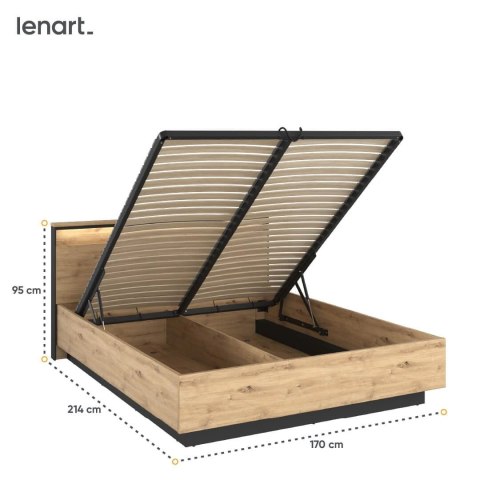 Łóżko Quant QS-02 160x200 z pojemnikiem i LED - dąb artisan / czarny