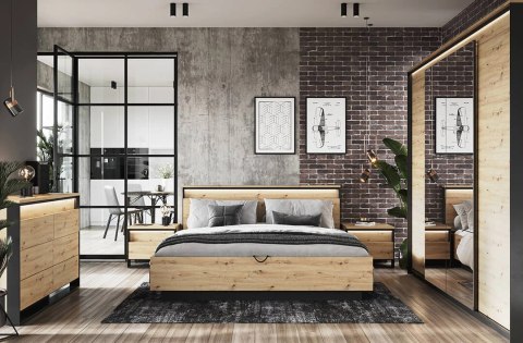 Łóżko Quant QS-02 160x200 z pojemnikiem i LED - dąb artisan / czarny