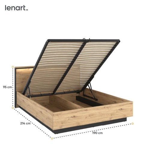 Łóżko Quant QS-02 180x200 z pojemnikiem i LED - dąb artisan / czarny