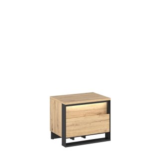 Stolik nocny Quant QS-03 z 2 szufladami i LED - dąb artisan / czarny