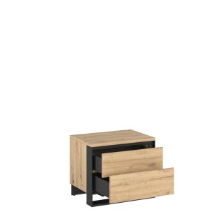 Stolik nocny Quant QS-03 z 2 szufladami i LED - dąb artisan / czarny