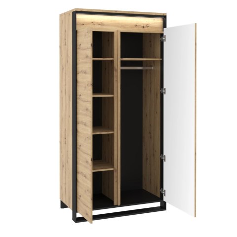 Szafa Quant QA-01 95 cm z drążkiem, półkami i LED - dąb artisan / czarny