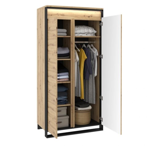 Szafa Quant QA-01 95 cm z drążkiem, półkami i LED - dąb artisan / czarny
