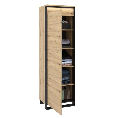 Szafa jednodrzwiowa Quant QA-02 60 cm z półkami i LED - dąb artisan / czarny