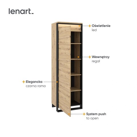 Szafa jednodrzwiowa Quant QA-02 60 cm z półkami i LED - dąb artisan / czarny
