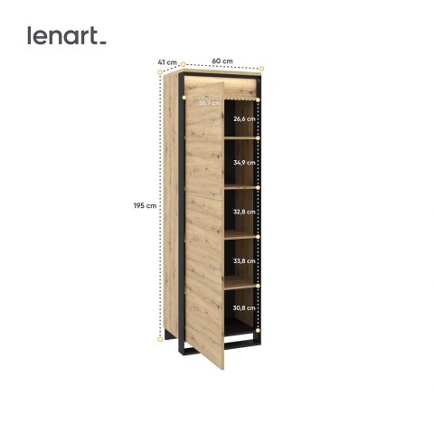 Szafa jednodrzwiowa Quant QA-02 60 cm z półkami i LED - dąb artisan / czarny
