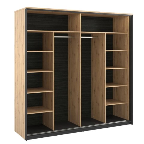 Szafa przesuwna Quant QS-01 220 cm z lustrem i LED - dąb artisan / czarny