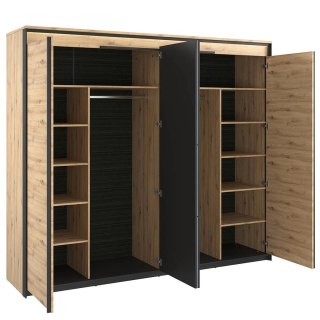 Szafa uchylna Quant QS-05 250 cm z lustrem i LED - dąb artisan / czarny